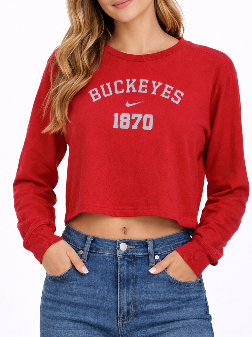 Nike Ohio State Buckeyes Cropped Long Sleeve Tee Red M